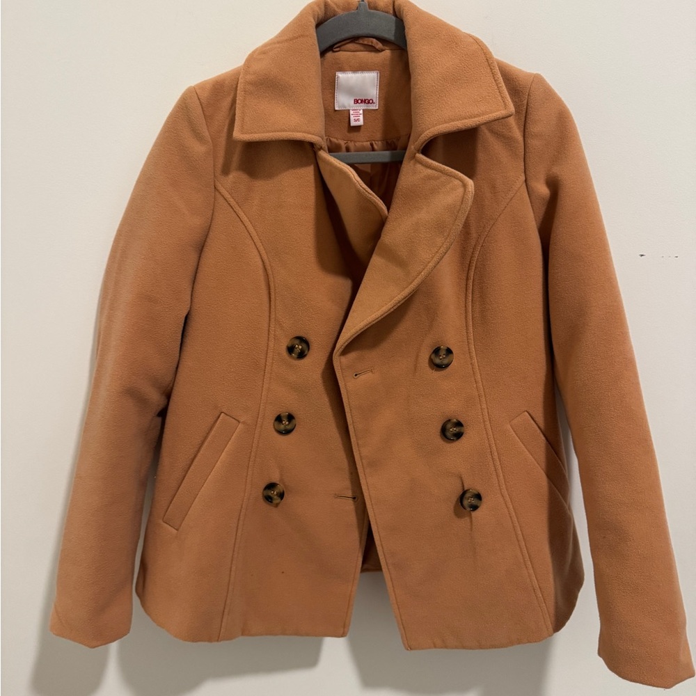 BONGO Women's Camel Double-Breasted Pea Coat